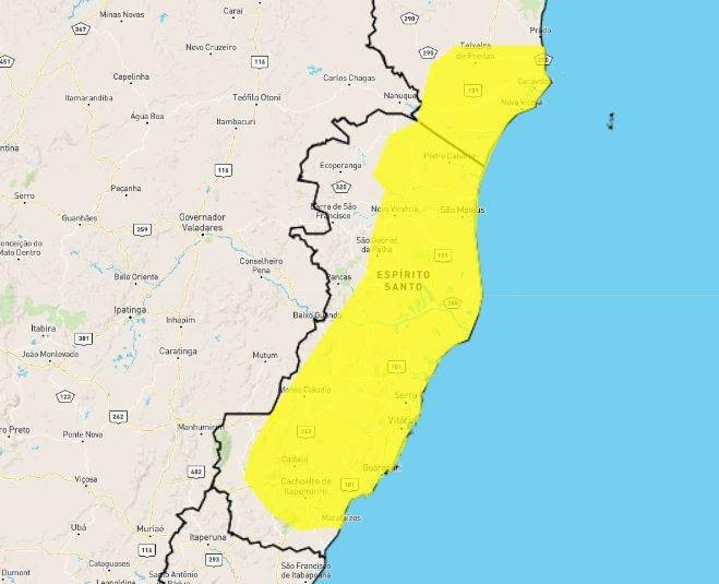 INMET emite alerta amarelo de perigo potencial para tempestades no ES